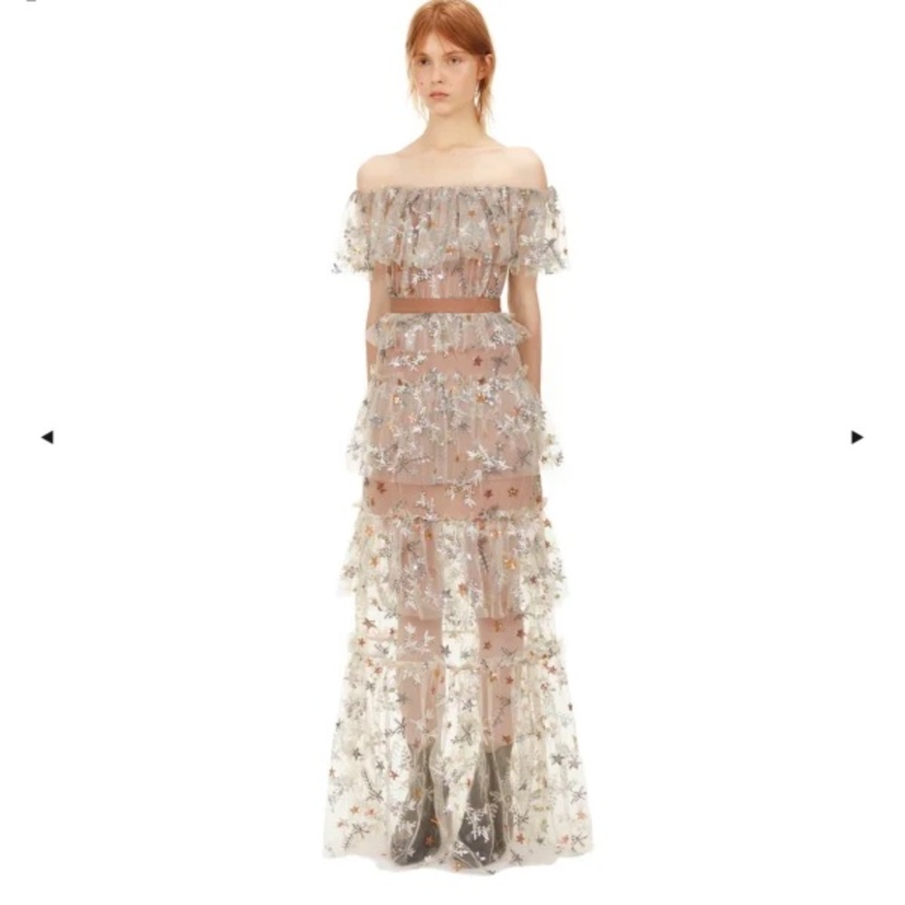 NWT Self-Portrait Star Embellished Maxi Dress US10 Bridal, NYE, Holiday